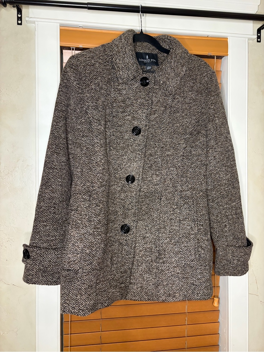 London Fog Women's Brown Tweed Button-Front Pea Coat